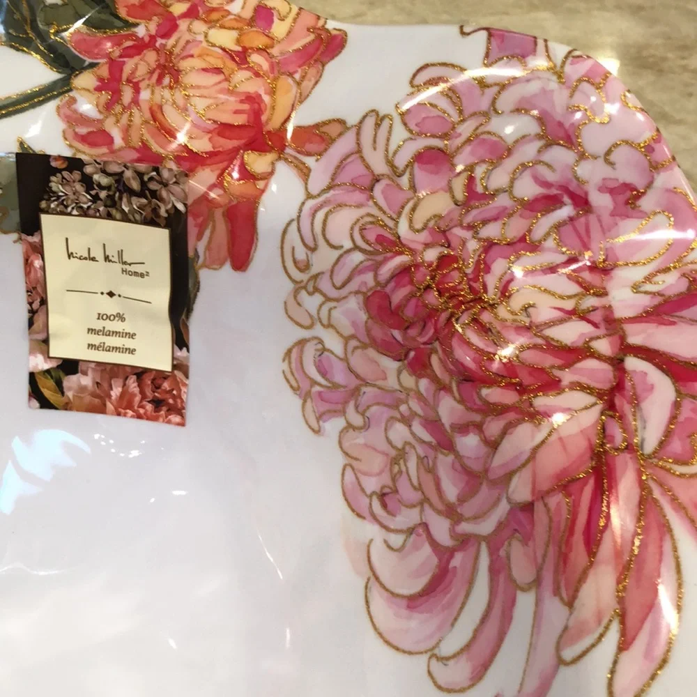 Large Fluted  Melamine Floral Serving Bowl - NWT